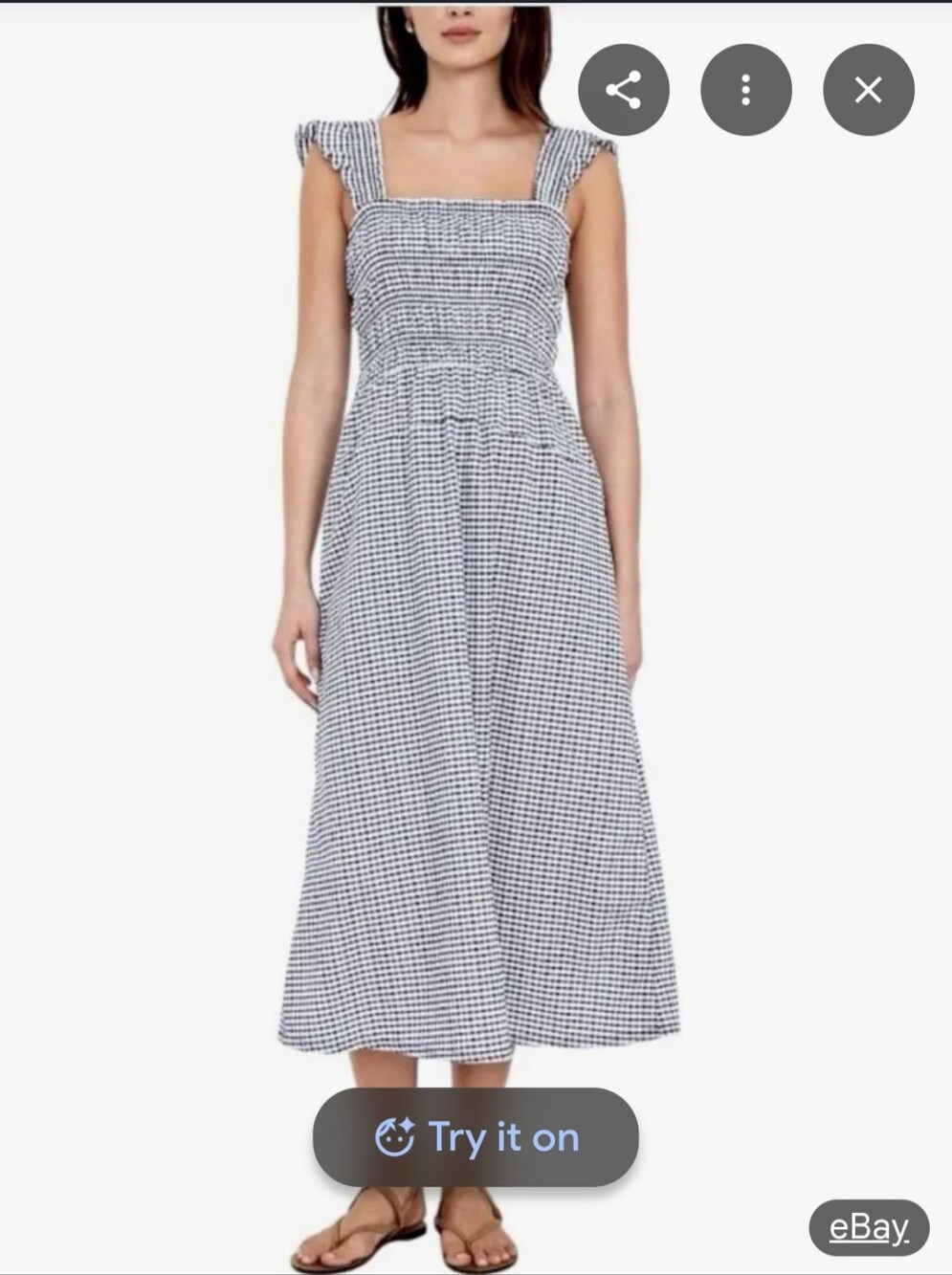 Gingham Square-Neck Midi Dress in Black and White - XL TALL